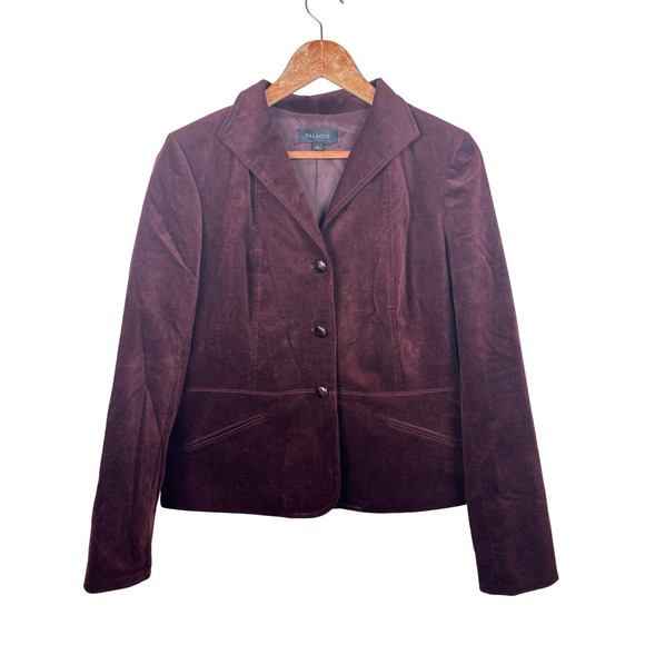Talbots Jackets & Blazers - Talbots Women's 10 Burgundy Velvet Blazer Jacket Button Front Maroon Work Preppy